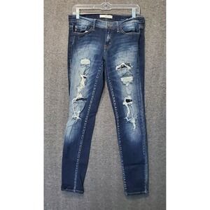 Kancan Jeans Womens Size 9/28 Skinny Distressed Dark Wash Low Rise Denim Stretch
